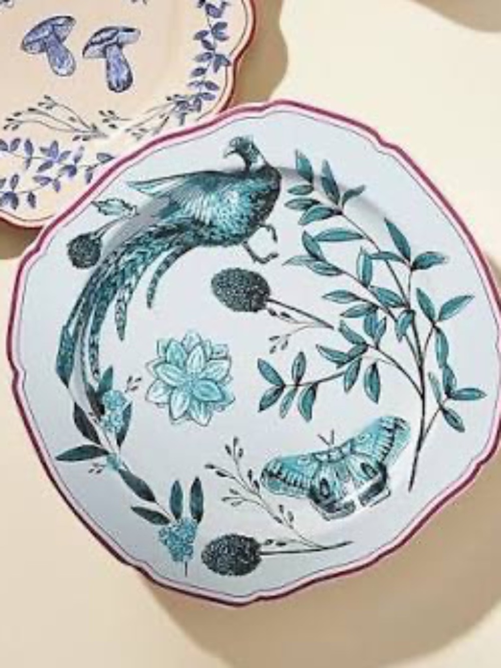 NIB Anthropologie Elin Dessert Blue side  Plate Bird Butterfly